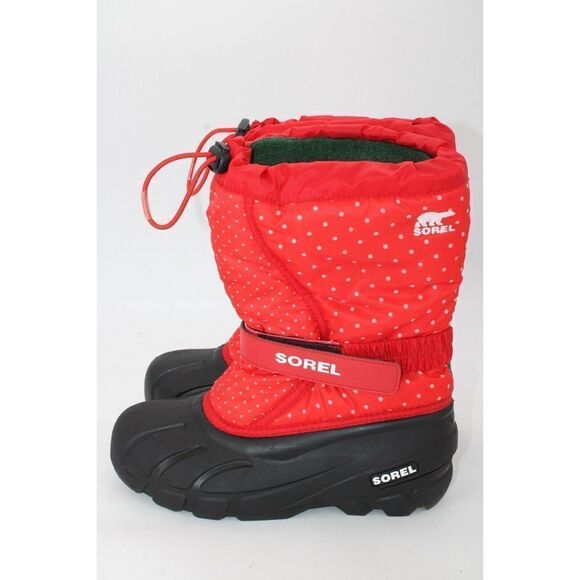 SOREL Kids Flurry™ Print Boots Big Kids size 5 Red with polka dots - Picture 1 of 9